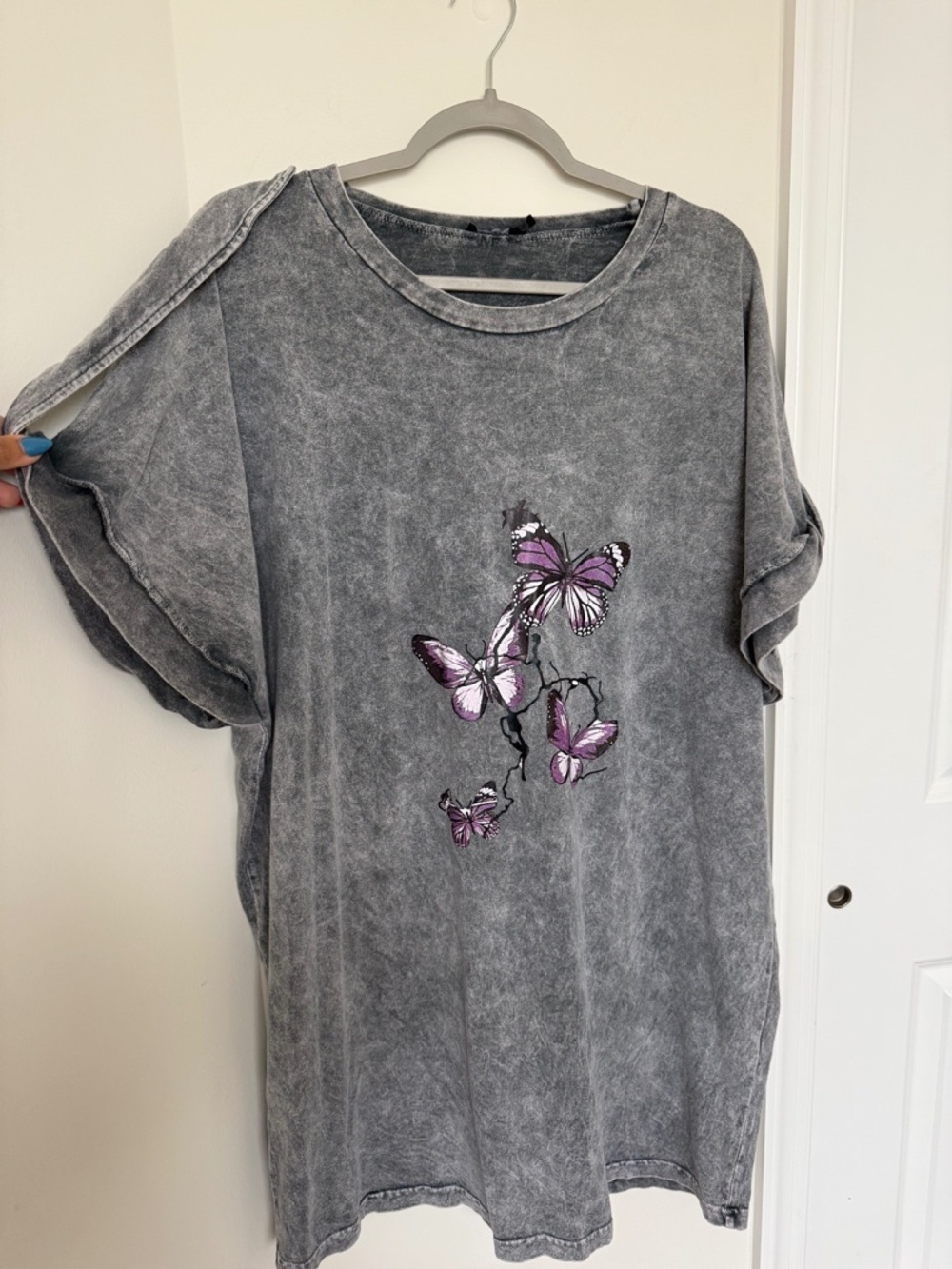 Boohoo Gray Acid Wash Butterfly Graphic Oversized T-Shirt Dress US 12